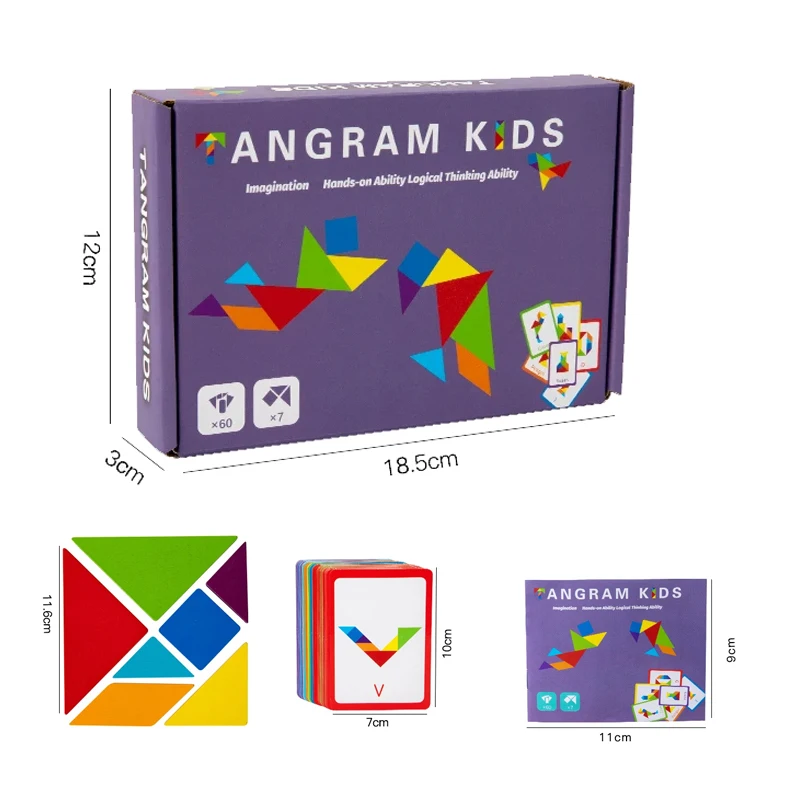 Wooden Animal Tangram Puzzle Toy Kids Montessori Educational Toy Colorful Jigsaw Early Learning Sorting Game Children Gift Set
