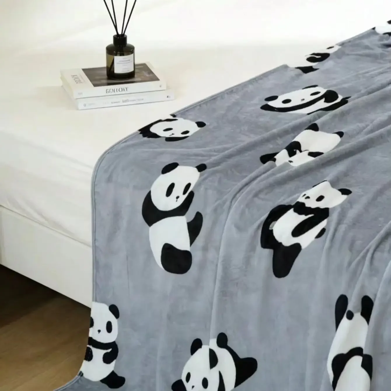 1Pc Cute Panda Flannel Blanket Single Sided 2D Print Playful Soft Throw Cozy Vibe Gift