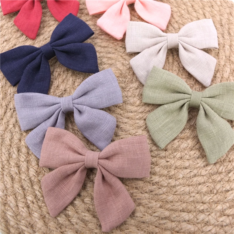 3.2\'\' Original Linen Bow Hair Clips Baby Girls Toddler Kids Sailor Hair Bow Alligator Clips Hair Grips Accessories