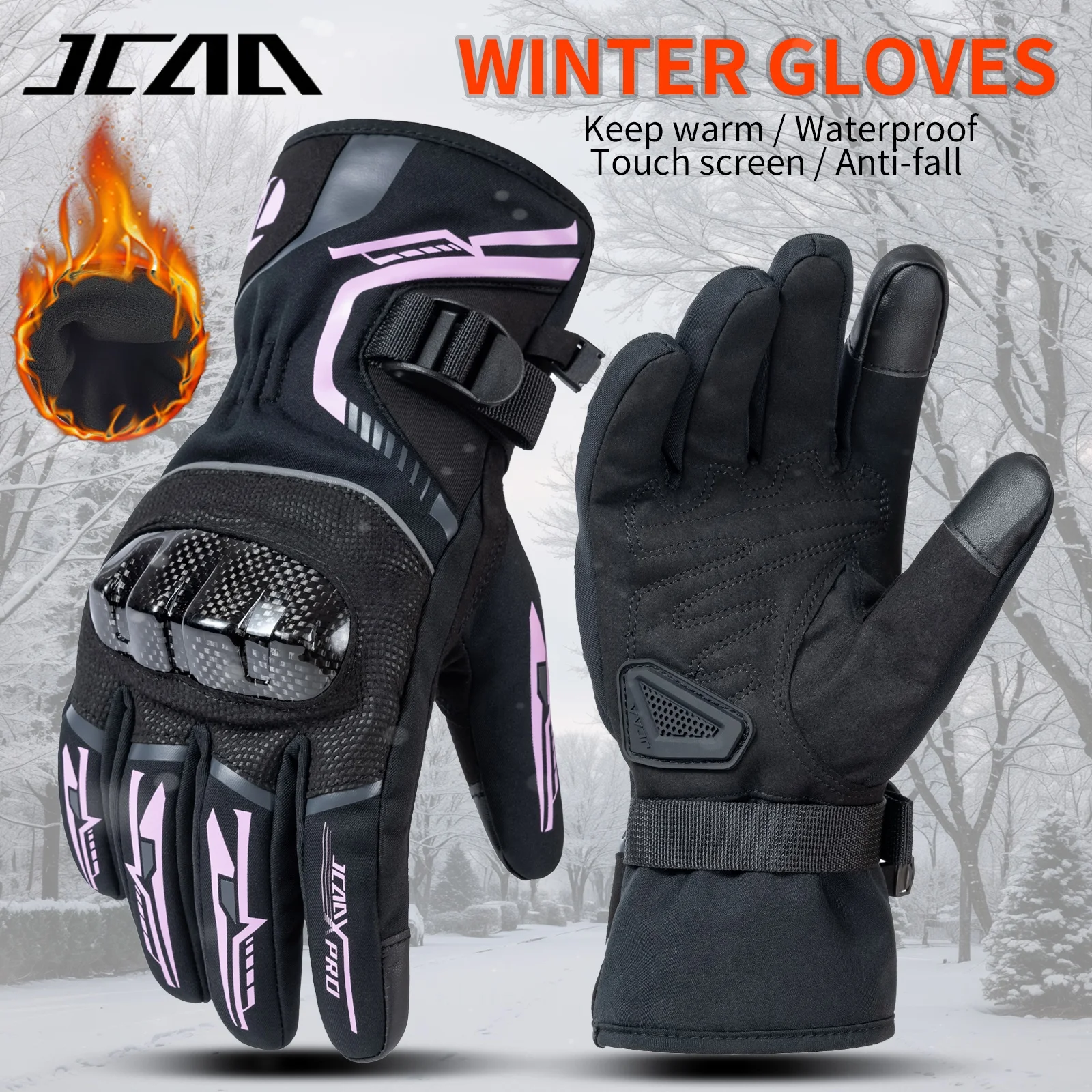 Women's Pink High-quality Motorcycles Gloves Waterproof Warm Riding Gloves Dual Finger Touch Screen Windproof Moto Driving Glove