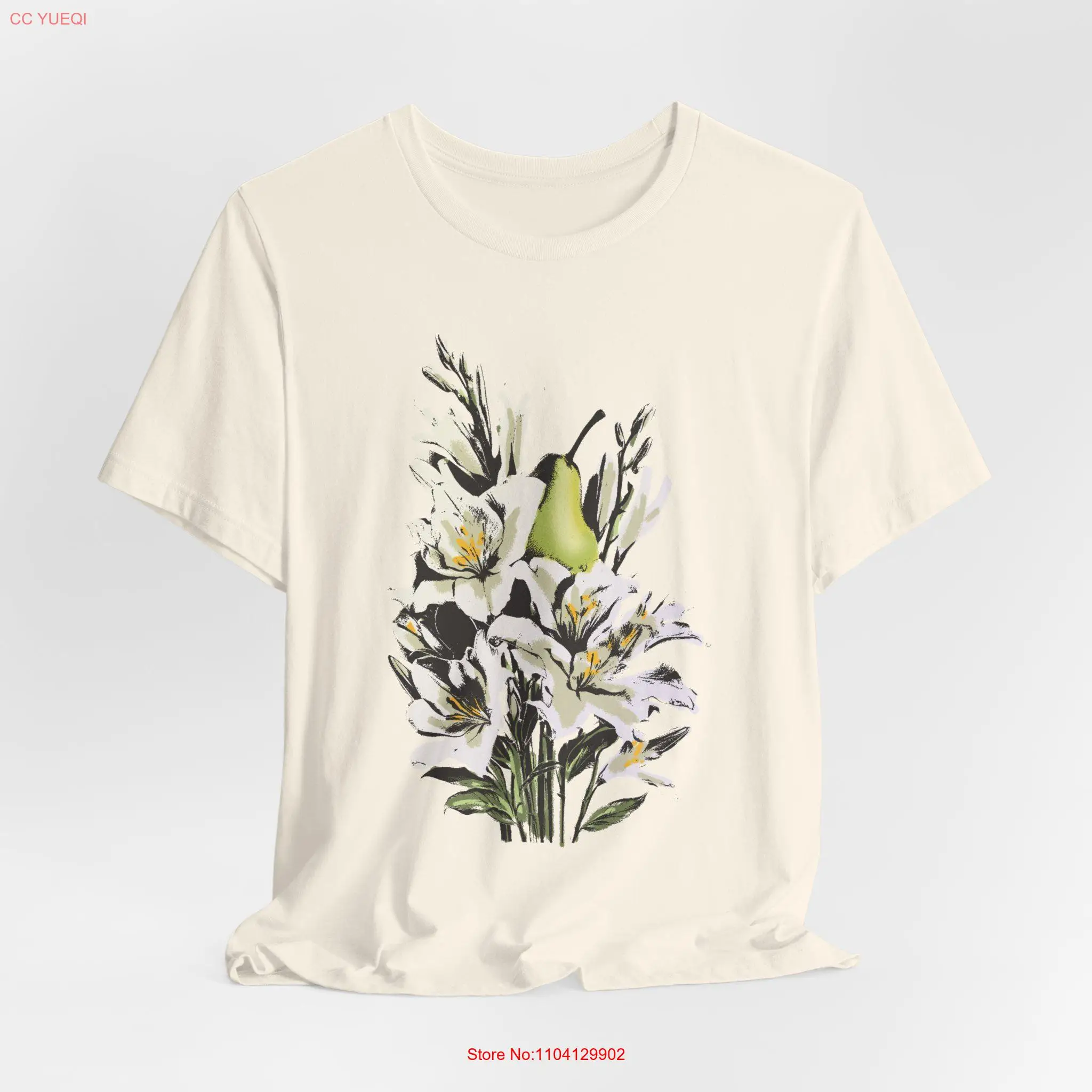 Pear Freesia T Shirt Fruit and Flower Floral Foodie for her Vintage Style long or short sleeves