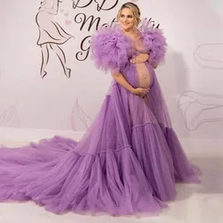 Vestidos de estrella para sesión de fotos para mujer, vestido de maternidad grande de manga, vestido de foto de tren de barrido para sesión de fotos, tul largo transparente, túnicas hinchadas