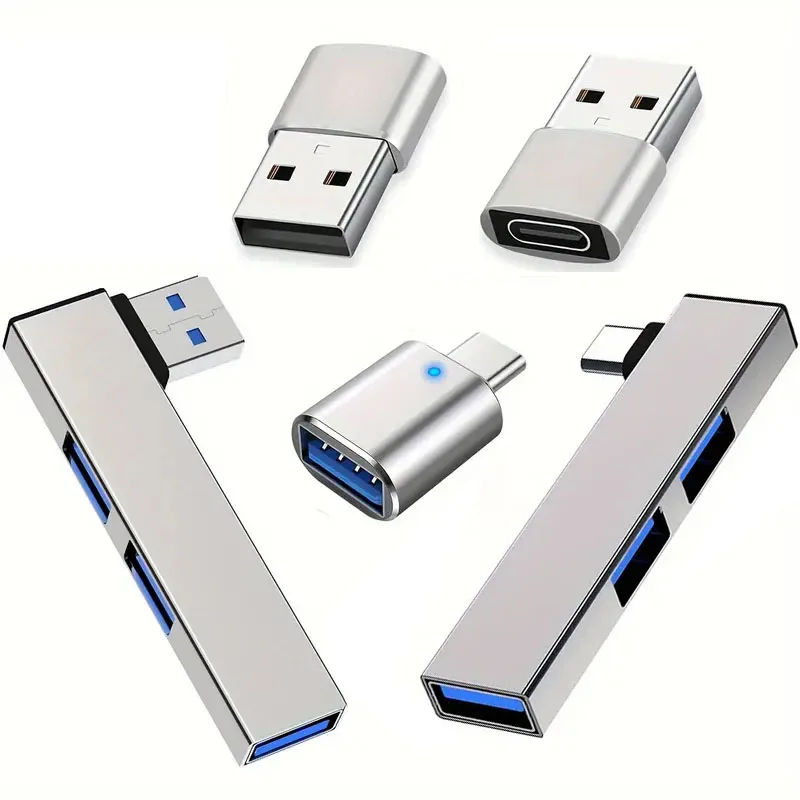 5er-Pack USB-C-auf-USB-A-Adapter, USB-3.0-Hub, USB-Verlängerungskabel für Laptop, PC, USB-Stick, Festplatte, Konsole, Datenübertragung für Kameras.