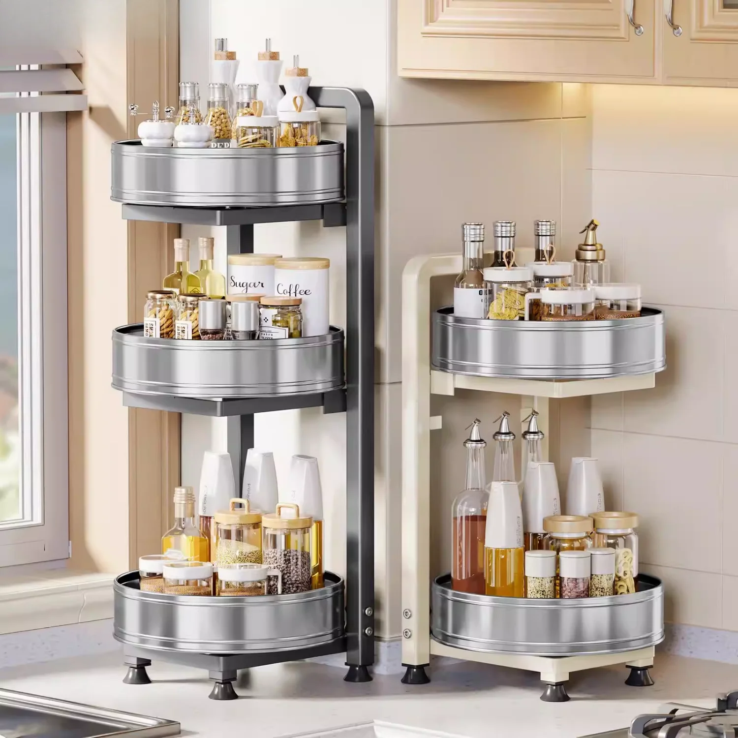 

Kitchen Rotating Spice Ra Countertop Corner Multifunctional Seasoning elf Oil Salt Sauce Storage Modern Simple Stainl ...