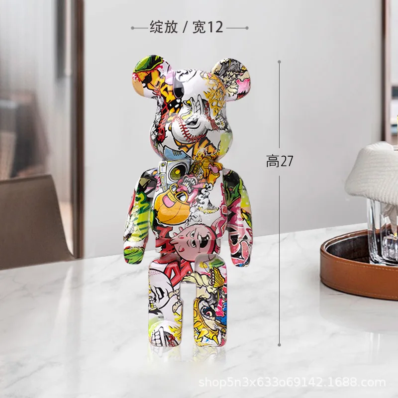 

Water transfer printing geometric bear decoration resin living room TV cabinet foyer wine cabinet creative artist home decoratio