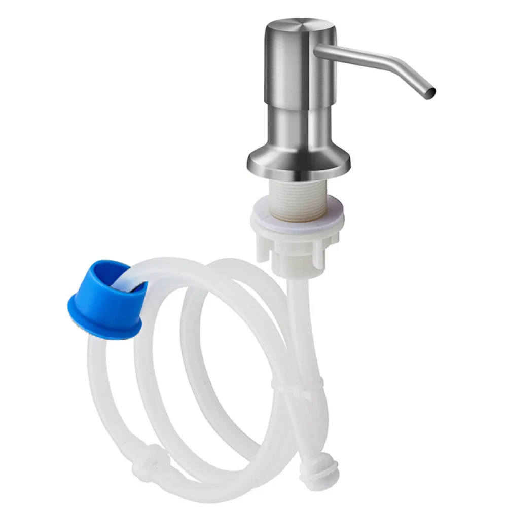 Brushed Stainless Steel Kitchen Sink Soap Dispenser Press Pump With Long Tube For Easy Dishwashing Liquid Refilling