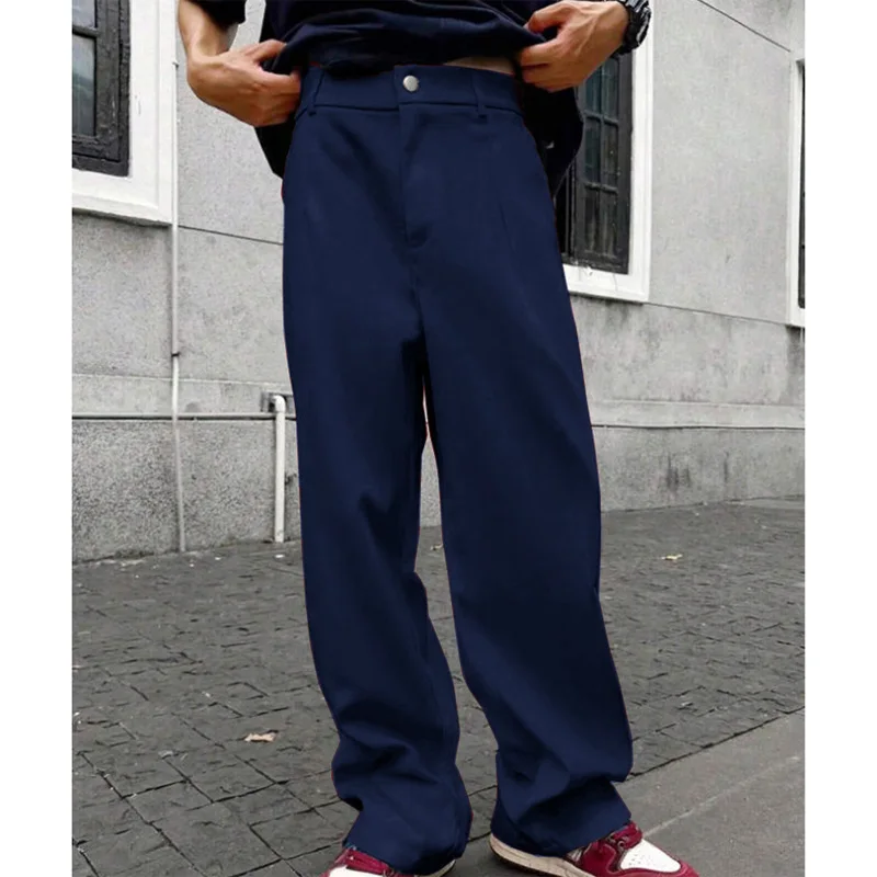 2026 New Men's High Waist Wide Leg Pants Loose Fit Solid Color Trousers Classic Slim Fit Business Work Formal Baggy Pant image 4