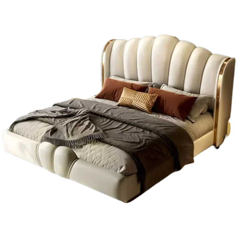 Cama doble modular de piel sintética para matrimonio, muebles de dormitorio, única estética, tamaño King, barato, bonito, tamaño Queen, blanco