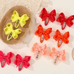 2 stks/set Mooie Strik Haar Clips voor Meisje 2.75 Inch Cheer Up Bows Grosgrain Lint Haarspelden Baby Haar Accessoires hoofddeksels