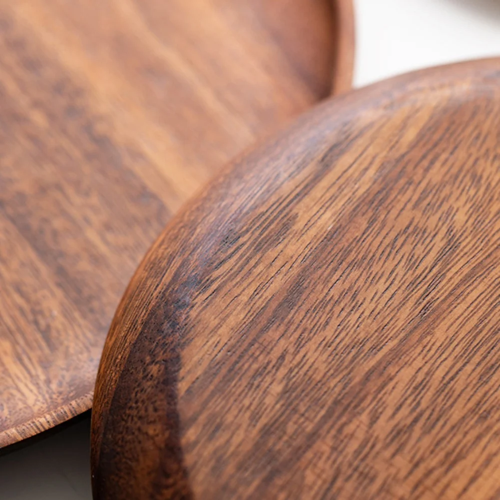 Walnut Wood Circular Serving Tray 20 cm Diameter for Tea Fruits Desserts Kitchen Counter Display Minimalist Design