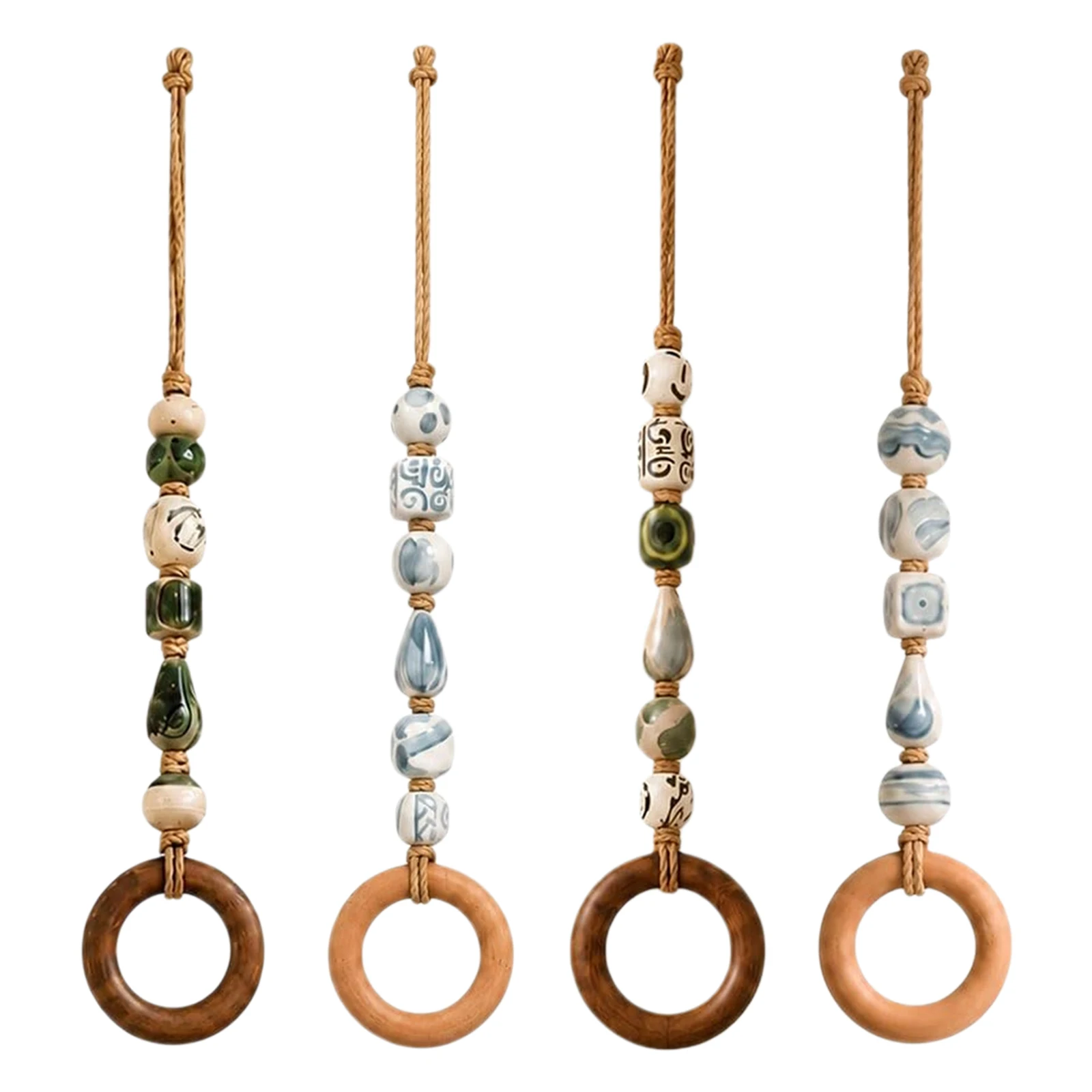 Farmhouse Boho Beaded Towel Holder Wood Ring Wall Decor Rustic Bathroom Natural Hanger Mount