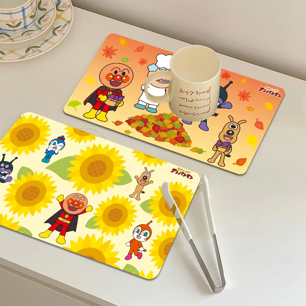 A-Anpanman Anime New Super Absorbent Coffee Dish Kitchen Absorbent Draining Mat Drying Mat Quick Dry Bathroom Placemat