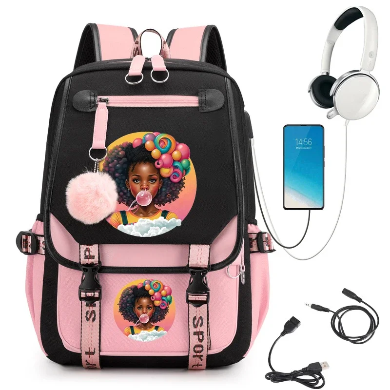 Bubble Pretty Africa Girl Print Plecak szkolny Cartoon School Bag Student Teens Bookbag Laptop Mochila Plecak Kawaii Bagpack