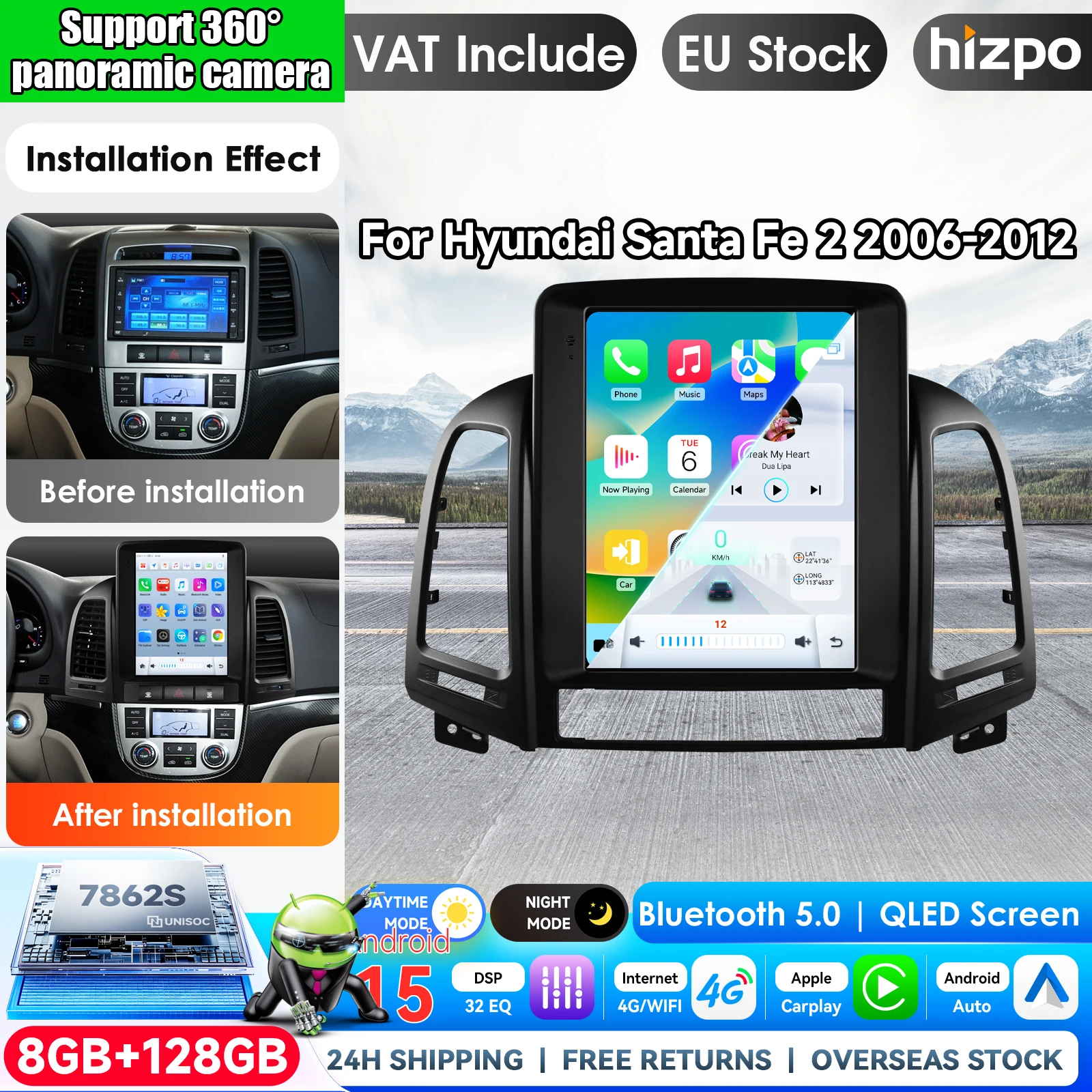Autoradio Android da 9,7 pollici per Hyundai Santa Fe 2 2006 - 2012, lettore multimediale video, navigazione GPS, Android Auto, schermo verticale, Wi-Fi, RSD, stereo, autoradio, navigazione GPS,