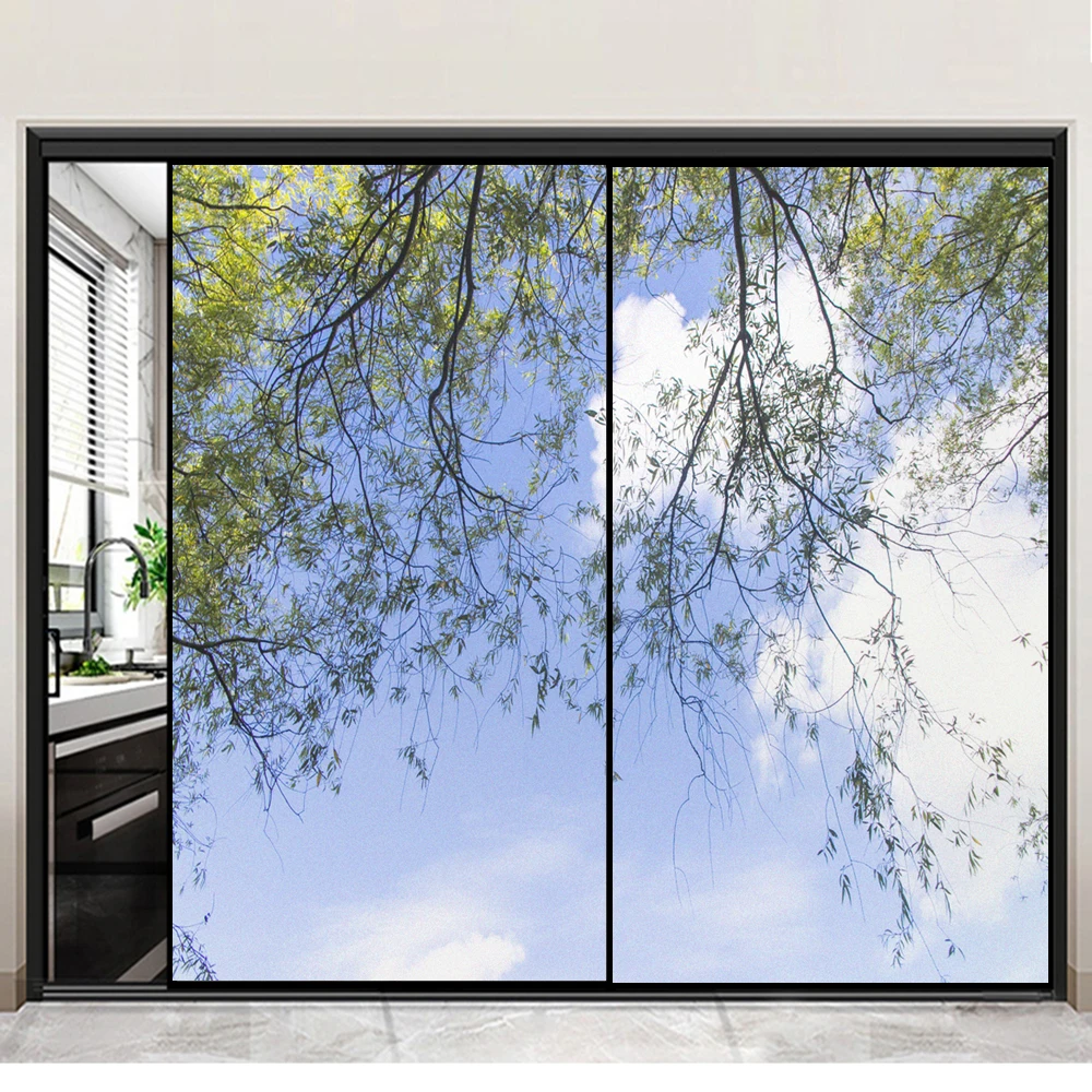 Window Privacy Film UV Blocking Heat Control Window Covering Static Cling Tree Branches Pattern Window Sticker for Decoration