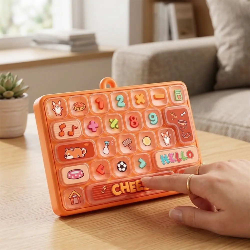 Cartoon 26 Keys Fidget Keyboard Plastic Clear Key Sounds Mechanical Keyboard Keychain Clickable Keys Animal Patterns