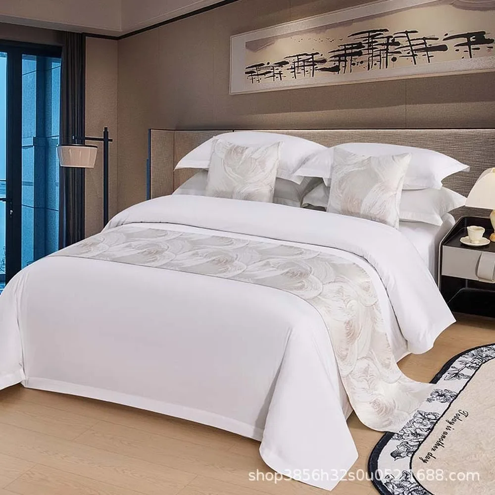 Nordic Style High-End Bed Flag Long Strip Color Block Bed End Towel Pillowcase Smooth Satin Texture for Home Hotel Decoration