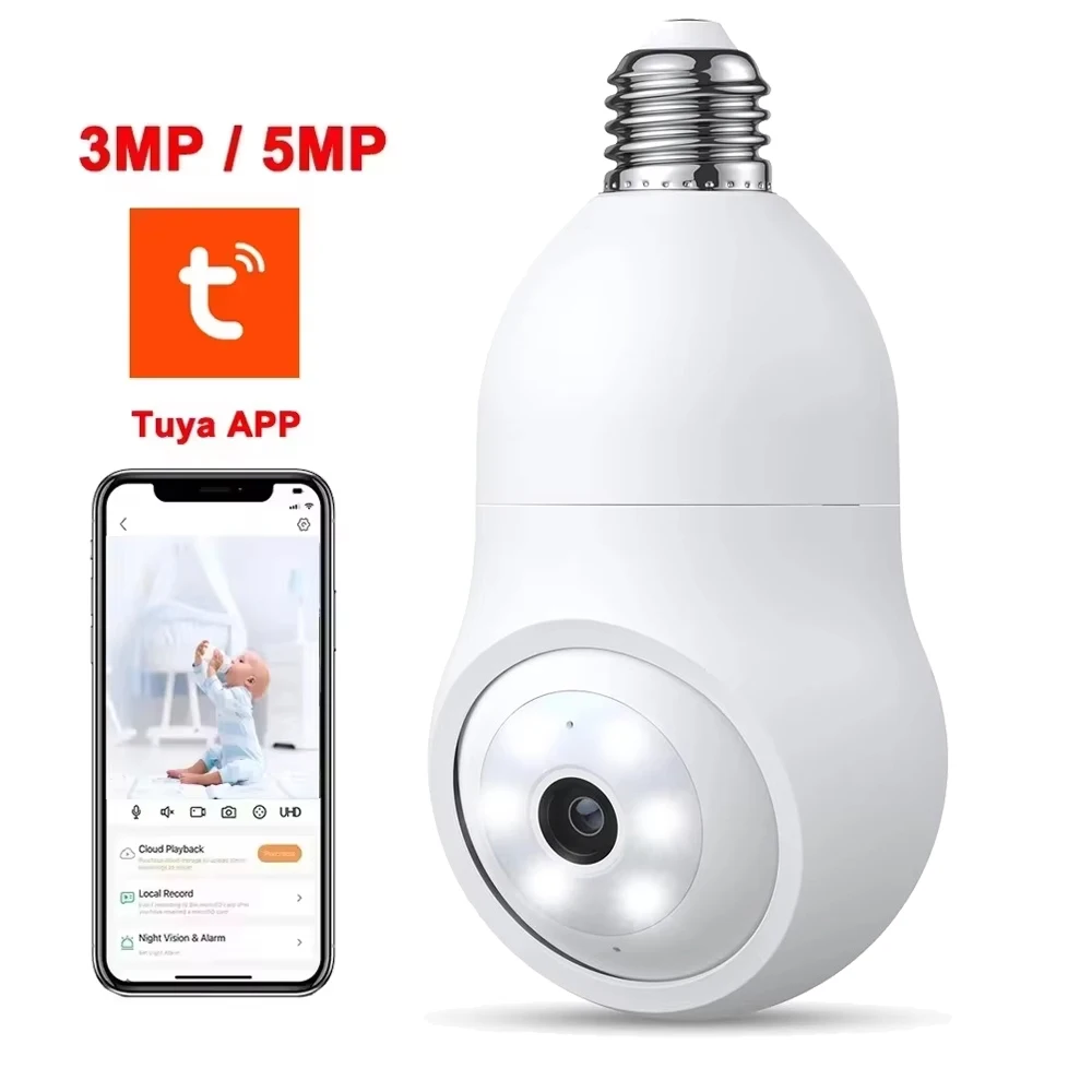 Tuya Smart Life 5MP 5G Bulb E27 WiFi Camera Indoor PTZ Color Night Vision Video Camera 3MP Wireless Security Camera System