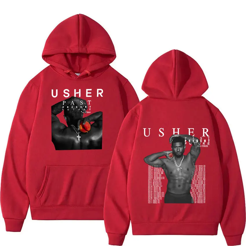 Rapper Usher Past Present Future Tour 2024 Album Hoodie Men's Hip Hop Vintage Fashion Pullover Sweatshirts Oversized Streetwear