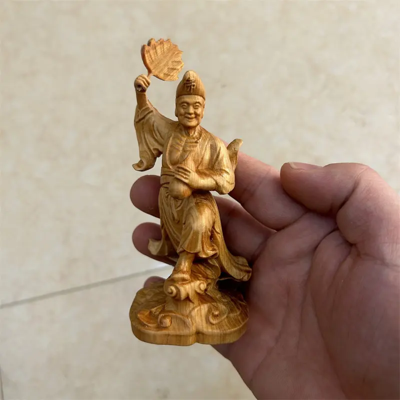 Thuja Wood Carved Ji Gong Living Buddha Statue Chinese Folk Deity Figurine Car Desktop Ornament Home Office Decor