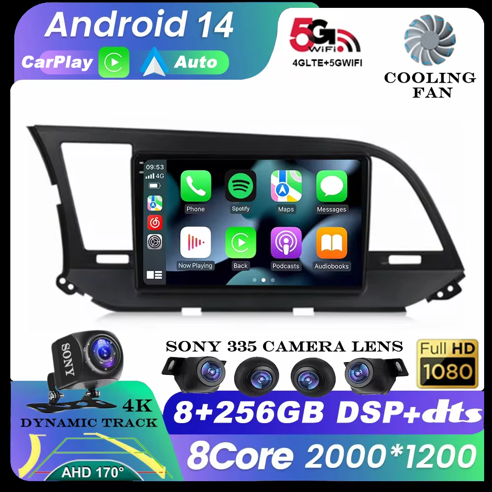 

Android 14 Auto For Hyundai Elantra 6 2016 - 2018 Car Radio Multimedia Video Player Navigation Stereo GPS WIFI+4G BT 360 Camera