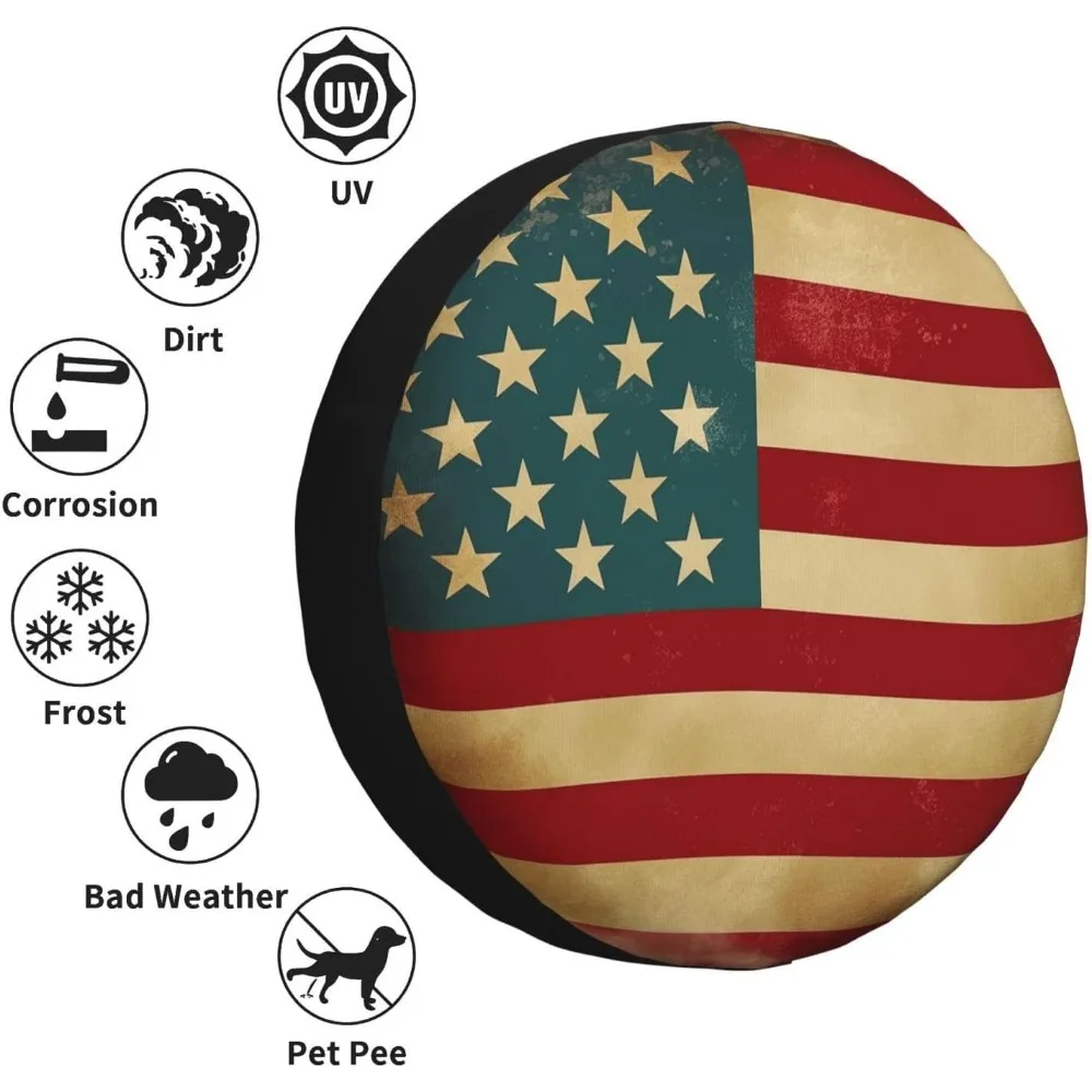 Vintage American Flag Spare Tire Cover Waterproof Dustproof Protector for SUV Truck RV