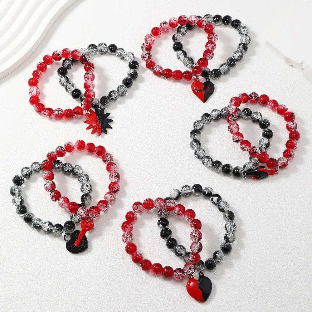 Burstable glass beads magnetic suction heart-shaped pendant, handcrafted string beads for couples 10MM Bead Bracelets