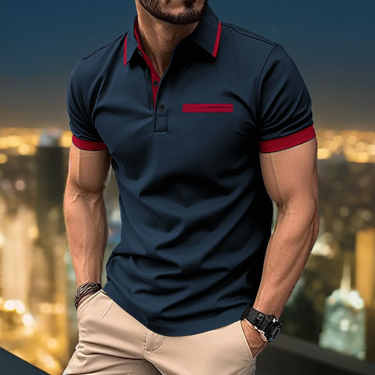 Men's T-shirt New short sleeve fashion 2024 casual solid color men's POLO shirt summer top