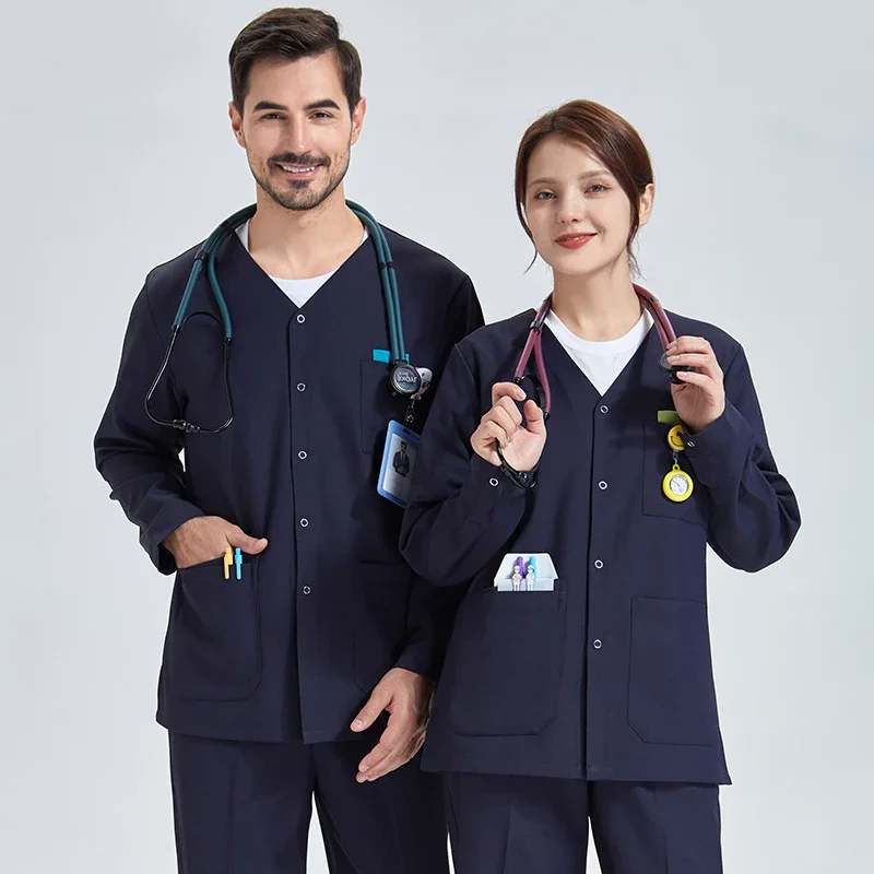 Men Nursing Scrub Jackets Workwear Professionals Women Warm Up Scrubs Jacket Snap Front Ultra Soft Natural Uniforms L2