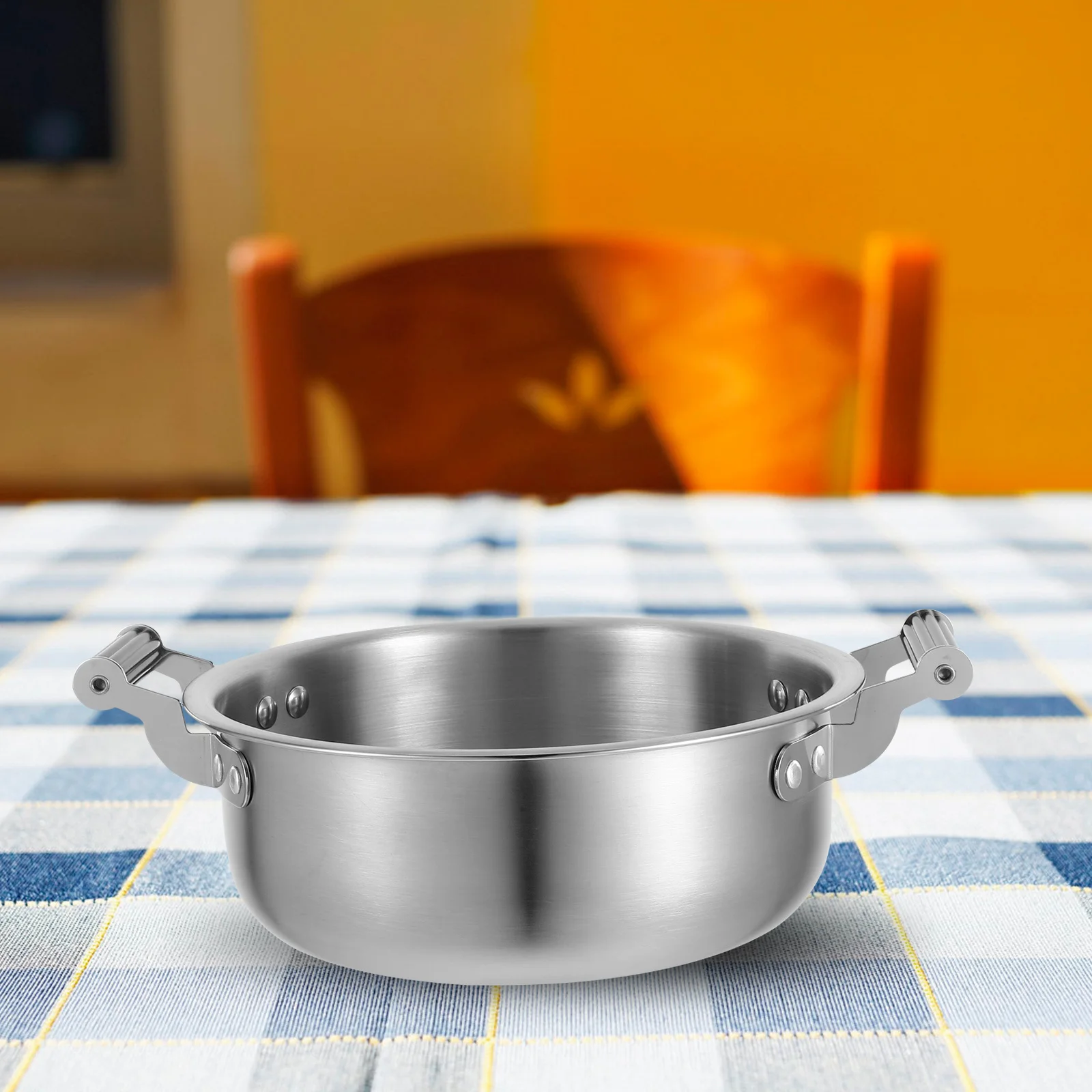 

1600Ml Double Handle Stainless Steel Ramen Pot Flat Bottom For Induction Gas Stovetop Korean Soup Noodle Cooking Pot Stockpot