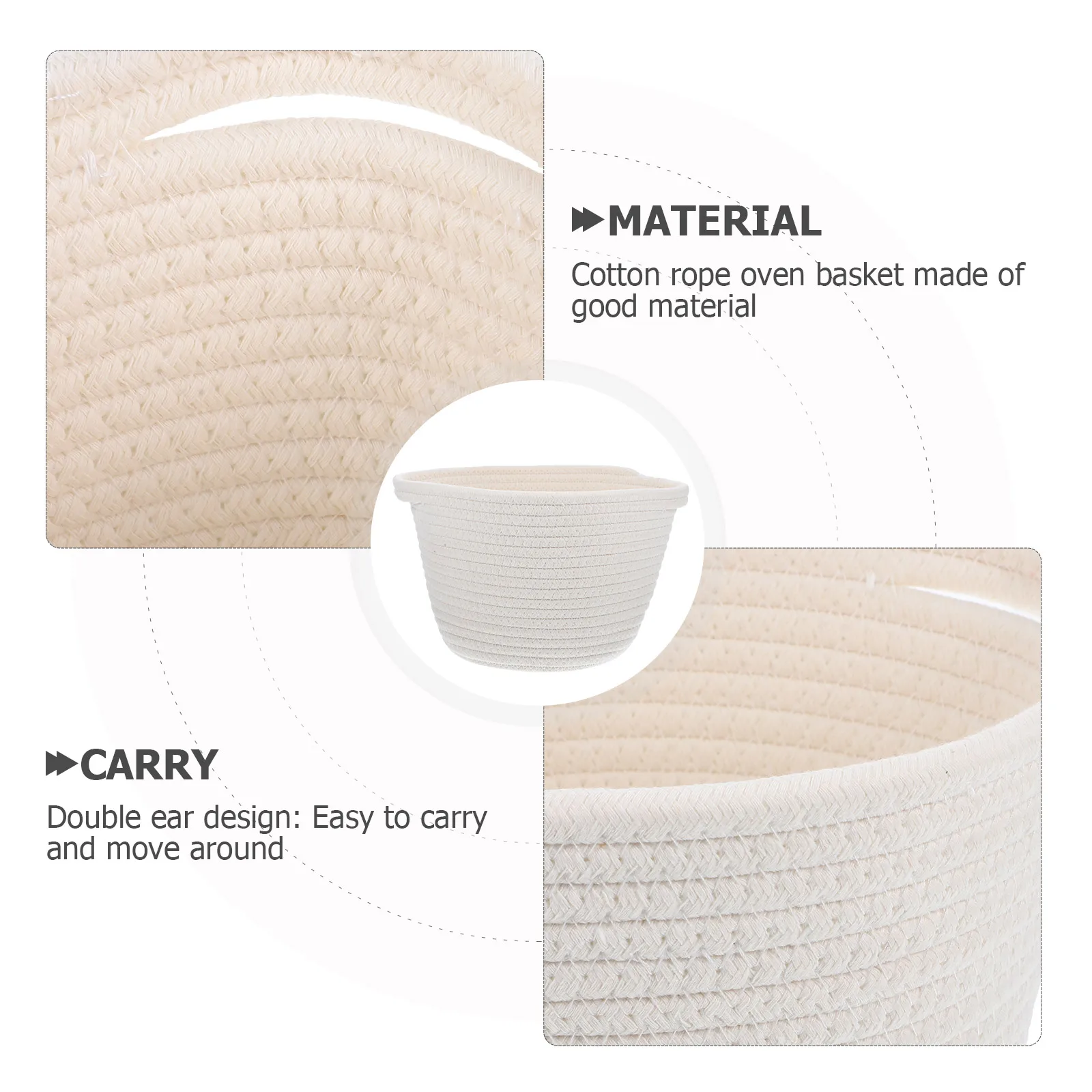 

Cotton Rope Storage Basket Large Capacity Woven Organizer Multi-Functional Household Basket Double Handle Simple Design Desktop