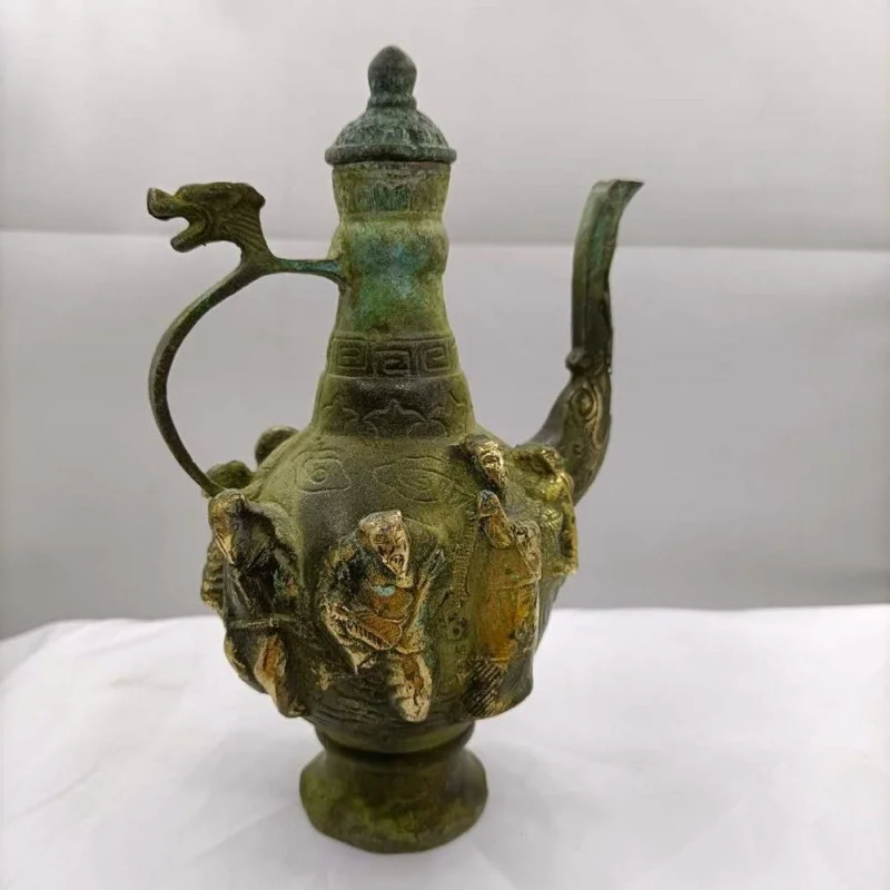 Ruiantique Bronze Crafts Distressed Desktop Decoration Teapot Brass Eight Immortals Wine Pot
