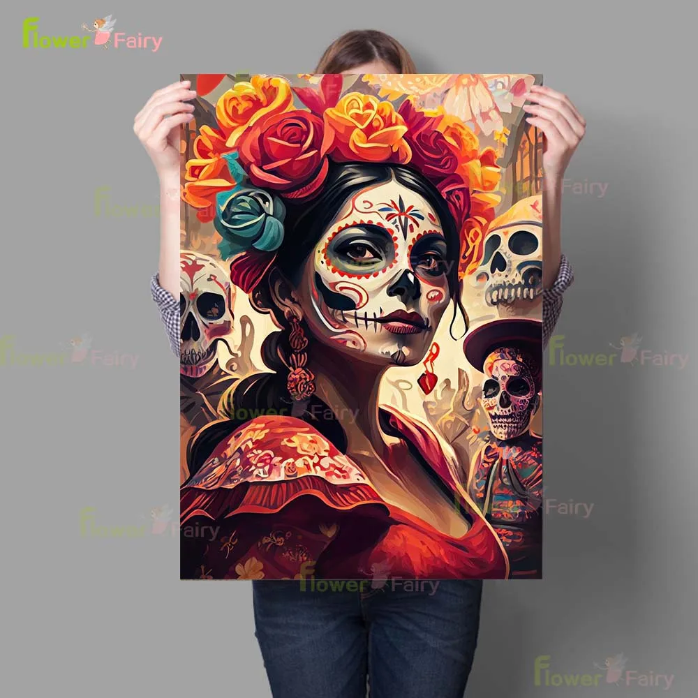 المكسيك يوم الموتى الوشم مثير كشر امرأة الملصقات الرسم على لوحات القماش الجدارية ملصق جدار صور لغرفة المعيشة غير المؤطرة