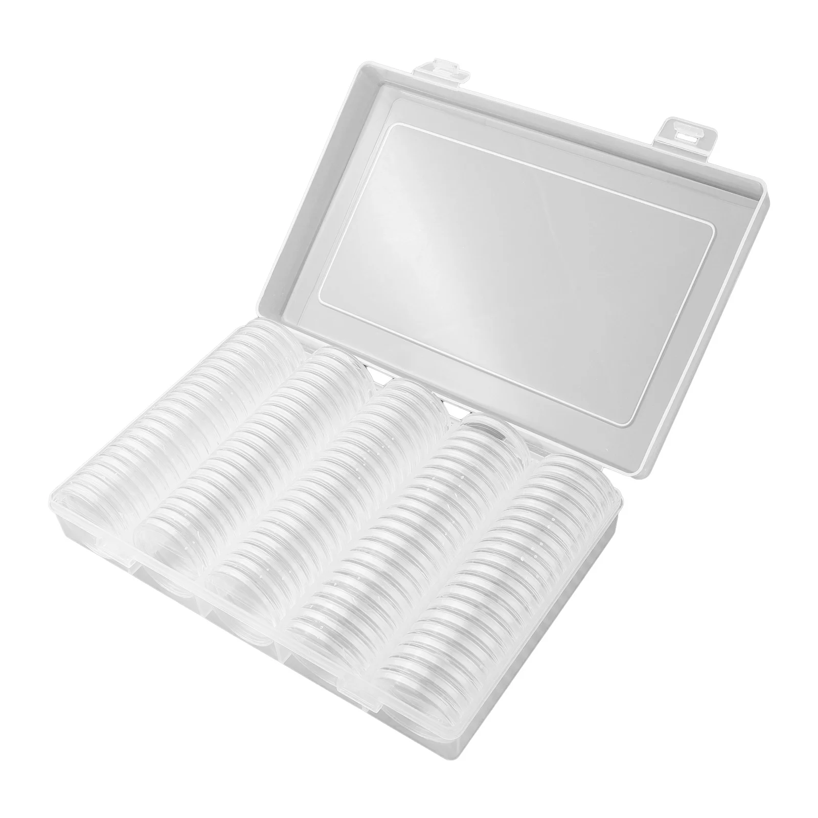 100Pcs 17/20/25/27/30/Mm Coin Storage Cases Holder Clear Plastic Round Box For Tokens Badges Home Storage Boxes