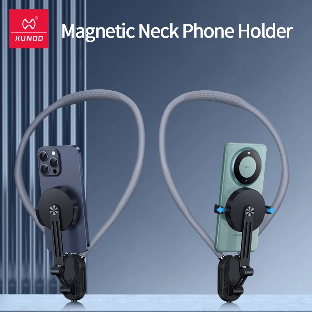 Xundd Magnetic Neck Cell Phone Holder POV/Vlog Selfie Mount Hand Free Phone Neck Clip Holder Chest Stand Strap Video Recording