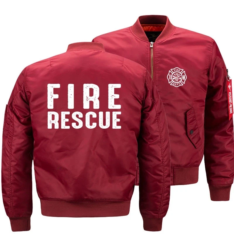 Fire Rescue Firefighter Men Zipper Bomber Jacket Daily Casual Travel Moto Jacket Winter Thick Coat Warm Windbreaker