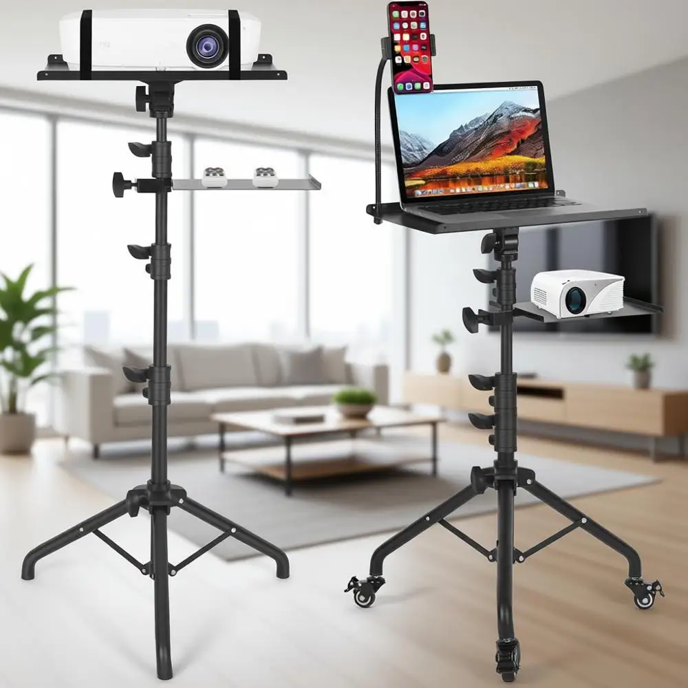 

Портативная подставка-трипод для ноутбука с колесиками, 2 полками, регулируемая высота 25.9-51.8, держатель в комплекте