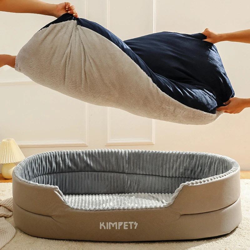 Kimpets-cama extraíble para perro y gato, Cojín cuadrado de felpa para perrera, lavable, grueso, impermeable, para perros grandes, medianos y