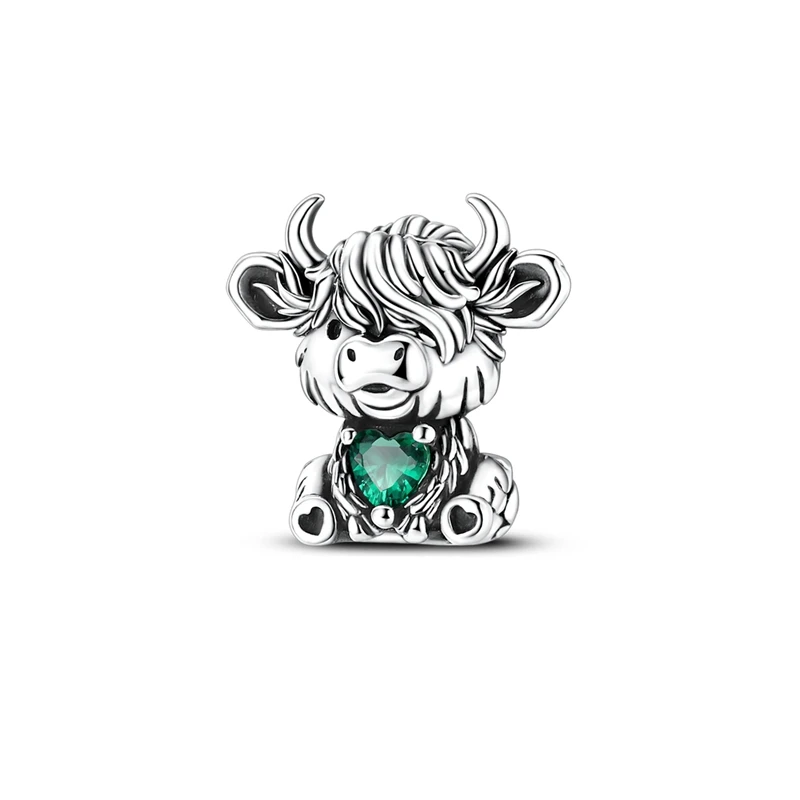 

New 925 Sterling Silver Highland Bull Holding Heart Charms Beads Fit 3mm Original DIY Women Birthday Anniversary Jewelry Gifts