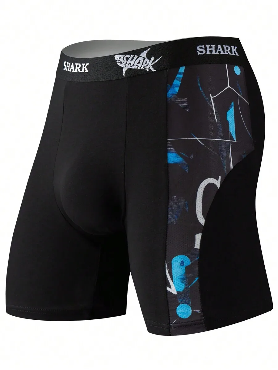 

Mens Breathable Cotton Spliced Mesh Boxer Shorts With Geometric Print