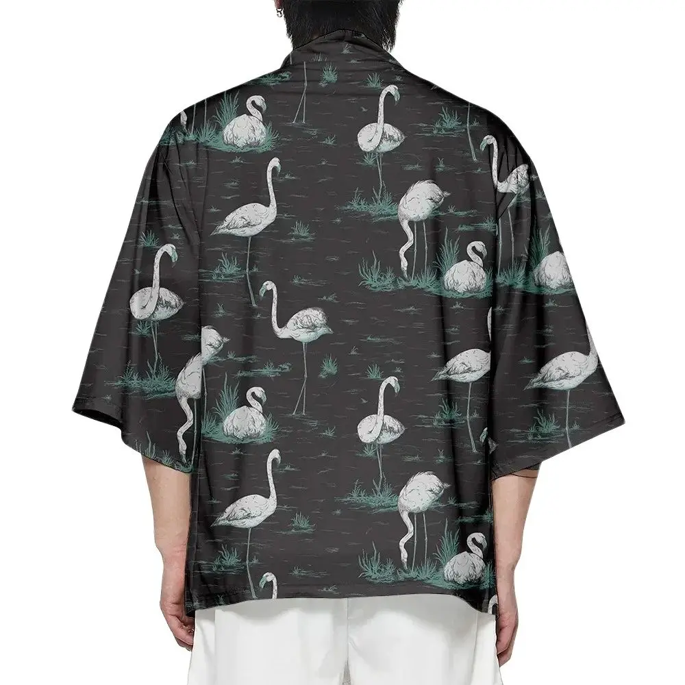 

Summer Flamingoes Kimono Casual Beach Tops Unisex Hawaiian Shirt Loose Yukata Aesthetic Bathrobes Fashion Kimonos Trendy Outwear