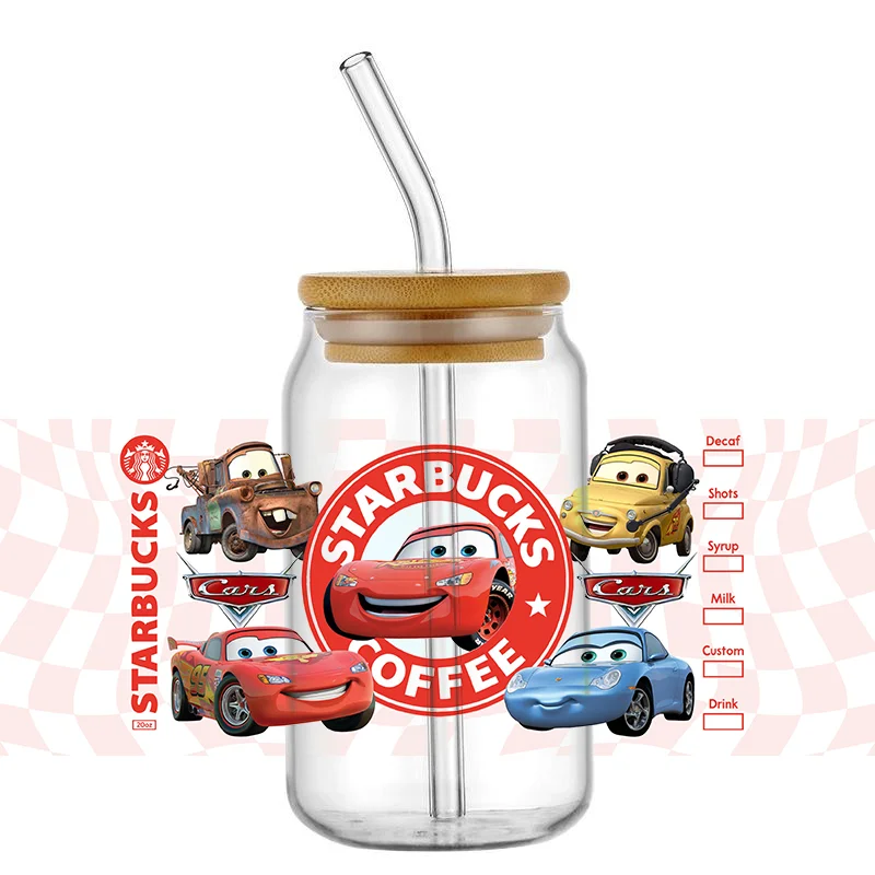 Miniso Cartoon 3D Car Mobilization uv dtf cup stickers Waterproof Selfadhsive DIY 3DWrap Stickers Decals For 16OZ Libbey Can