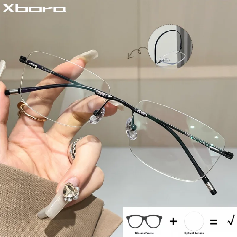 

Fashion Rimless Optical Prescription Glasses Men Women Reading Customized Eyeglass Frames Anti-Blue Light Lenses UV400 86036