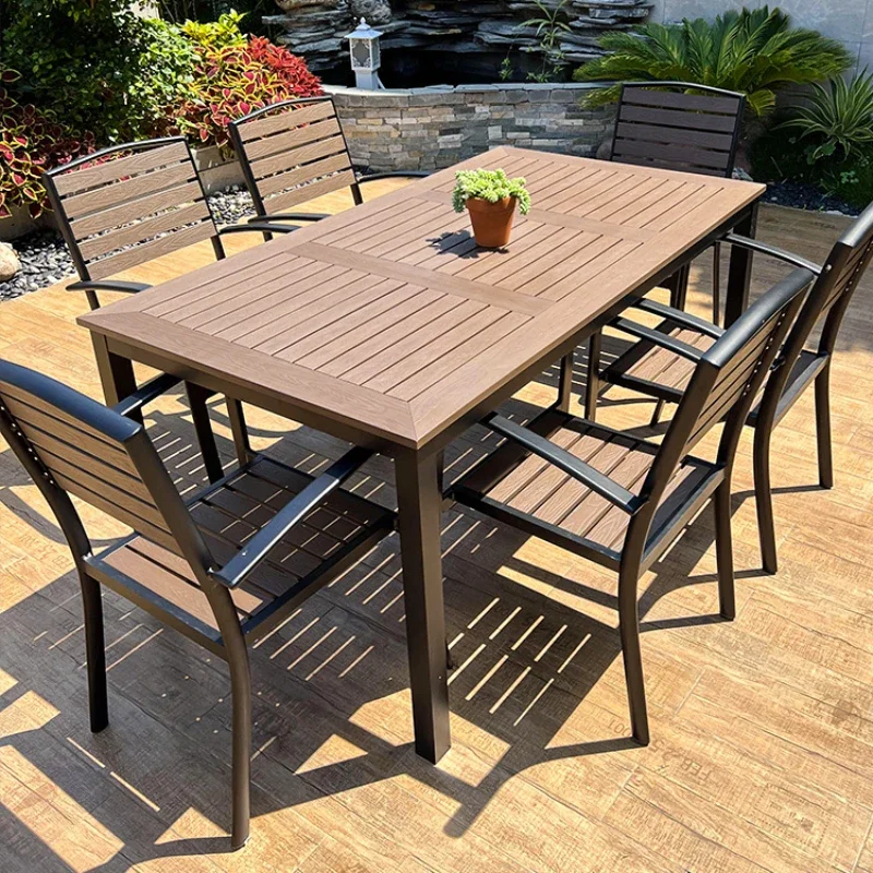 6 Outdoor Outdoor Swing Leisure Balcony YardPlastic Wood Table and Chair Combination