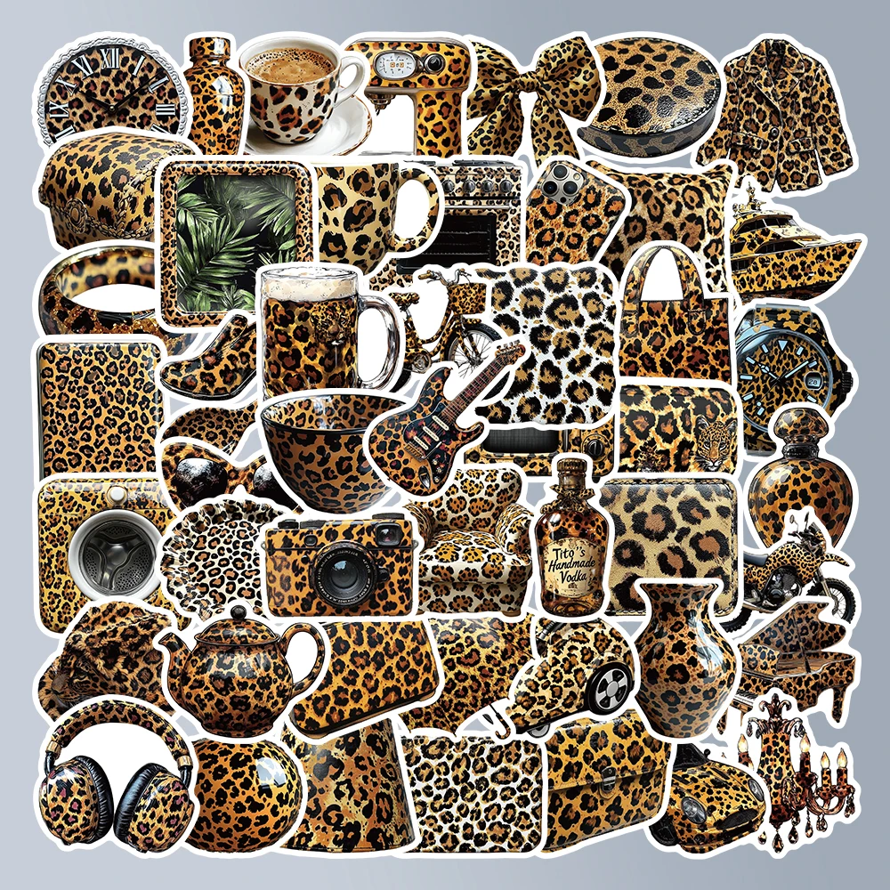 54 stuks modieuze luipaardprint stickersbundel - schattige dierenprint stickers voor laptop, hydrofles, plakboek en ambachten
