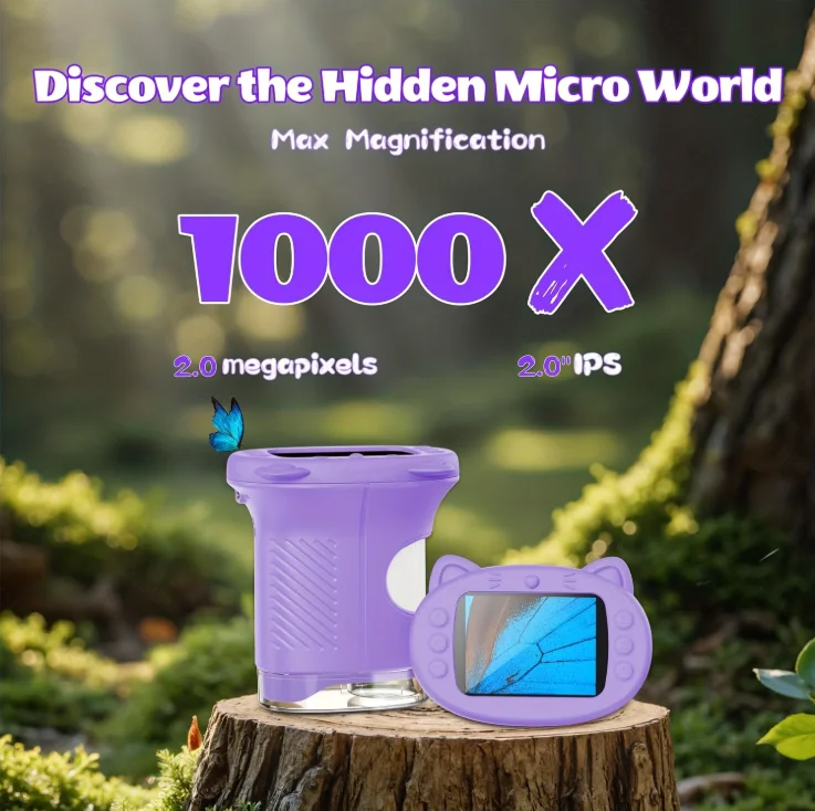 Kids Microscope 2.4-Inch IPS Display Handheld Digital Microscope 1000X USB Microscope Camera Educational Toy for Kids Students