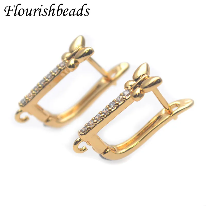 12x20mm Paved CZ Beads Gold Silver Color Earring Hooks Ear Wire Accessories for Women Earring Jewelry Making