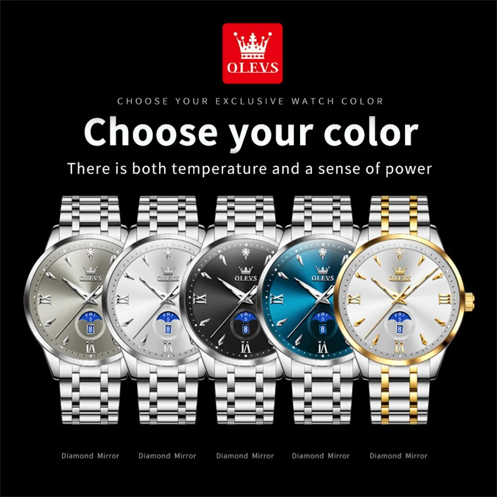 OLEVS 3646 Mens Watch Original Business Quartz Watch Waterproof Luminous Large Dial Watch For Man Dual Calendar Display Gifts
