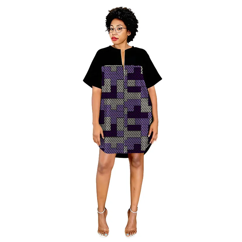 African Print Summer Dress V-neck Black/Wax Patchwork Top Tailor Made Women's Ankara Outfit Colorful Print Female Party Wear