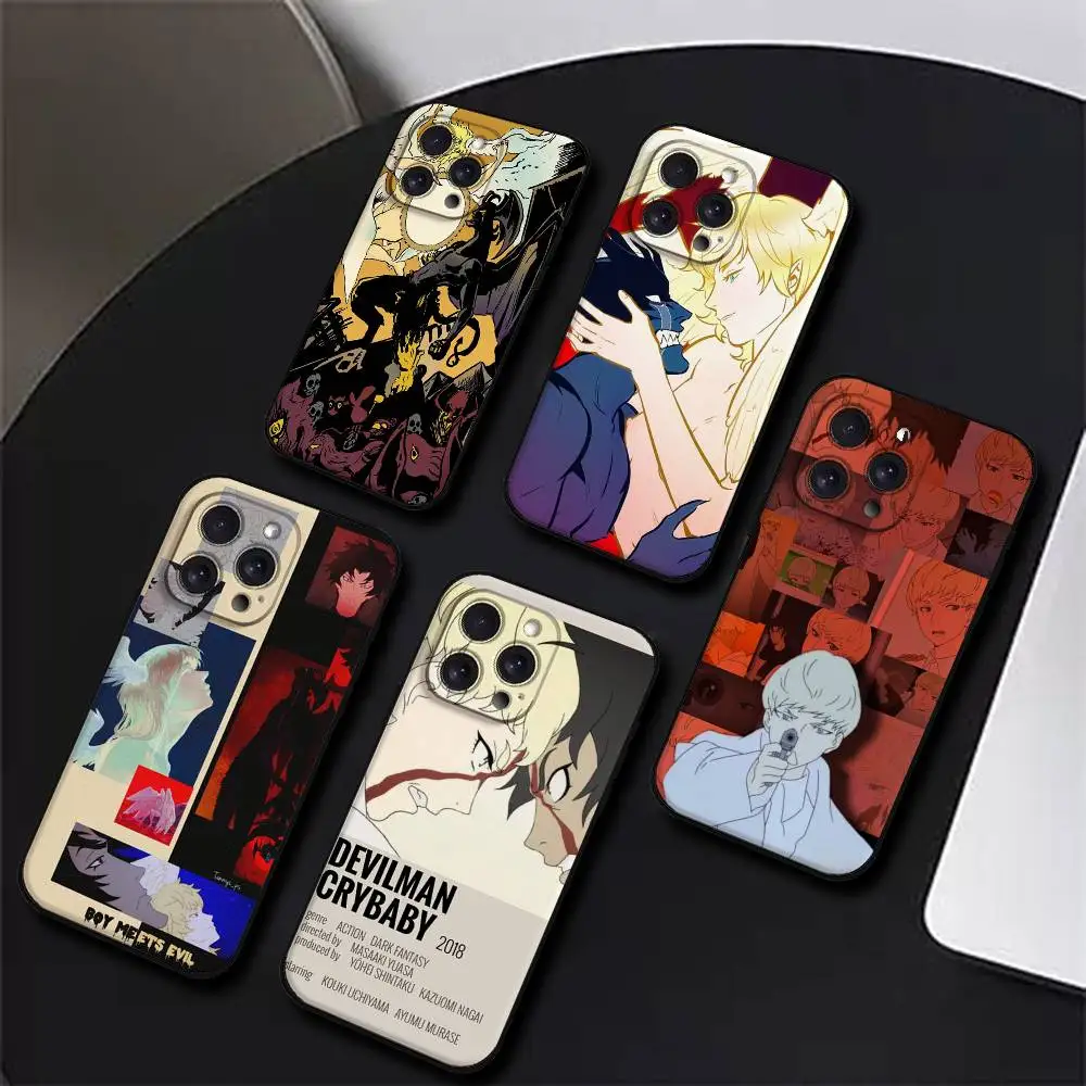Capa de telefone anime devilman crybaby para iphone 17,16,15,14,13,12,11 plus, pro, max, zr,xs, x,7,8 plus, mini silicone preto macio